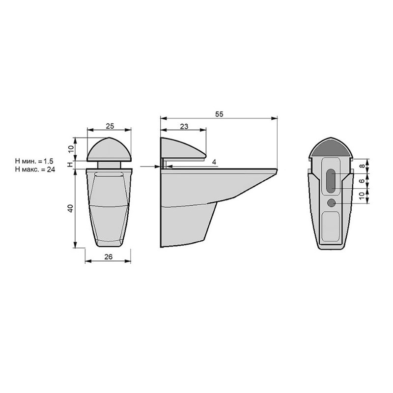 Крепление к стеклянных полок Giff Camelar L-55 H-52