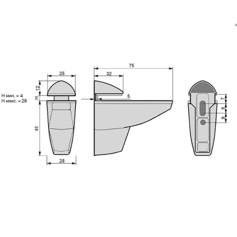 Крепление к стеклянных полок Giff Camelar L-75 H-60