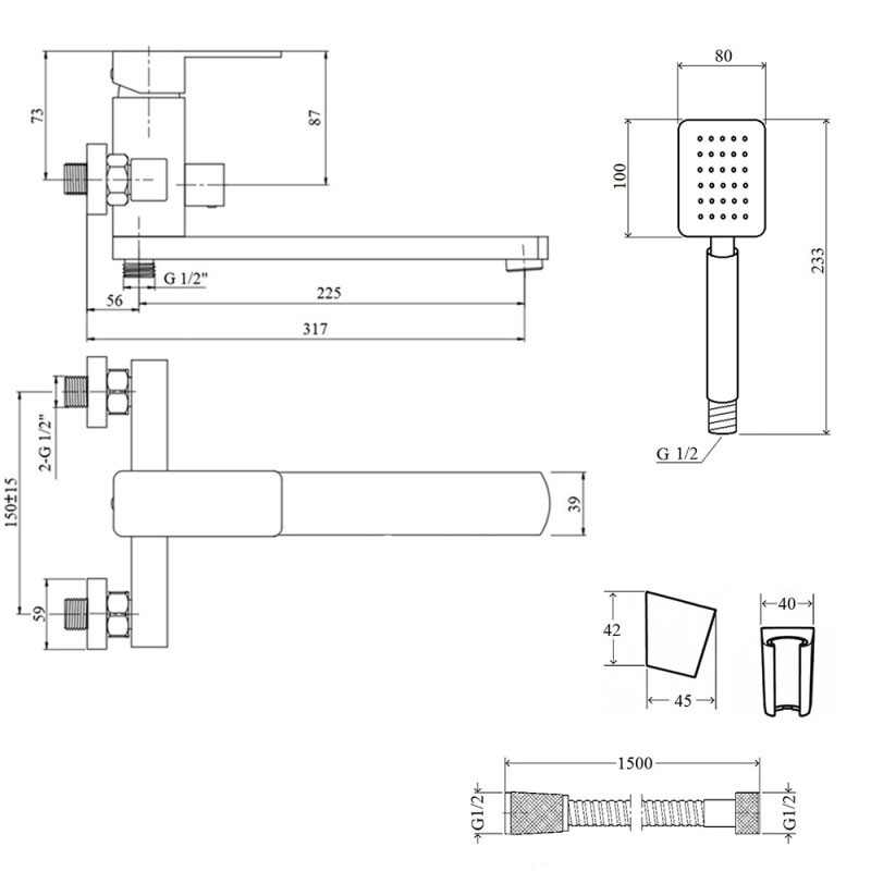 Смеситель нержавейка для ванны Imperial 33-005N-00