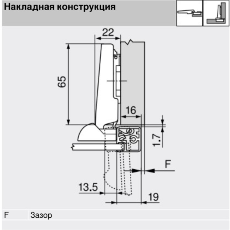 CLIP top петля для алюмінієвих рамок 95°, накладна, без пружини, чашка петлі: на шурупи, Нікелірів.