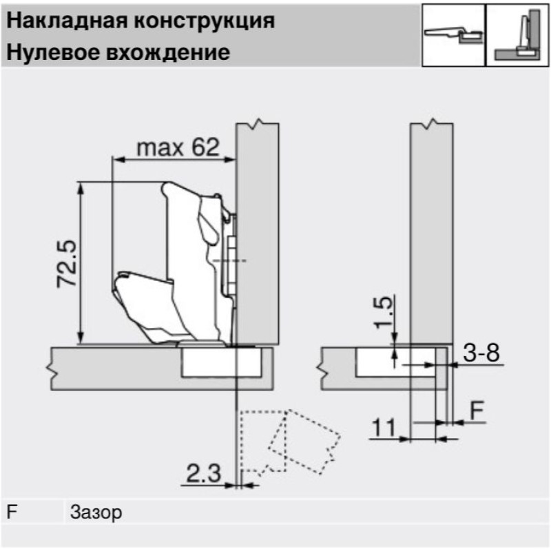CLIP top BLUMOTION петля з великим кутом відкривання з нульовим входженням 155°, накладна, чашка петлі: шурупи, Нікеліров.