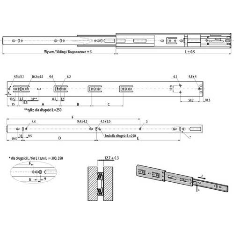 Шариковые направляющие GTV PK-L-H45 VERSALITE PLUS с доводчиком